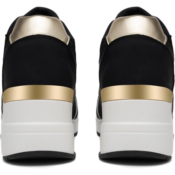 Cestfini Women Black Wedge High Heeld Lace Up Daily Wear Sneaker for Casual - Picture 3 of 7